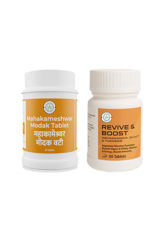 Revive & Boost 30 Capsules and Maha Kameshwar Modak Combo