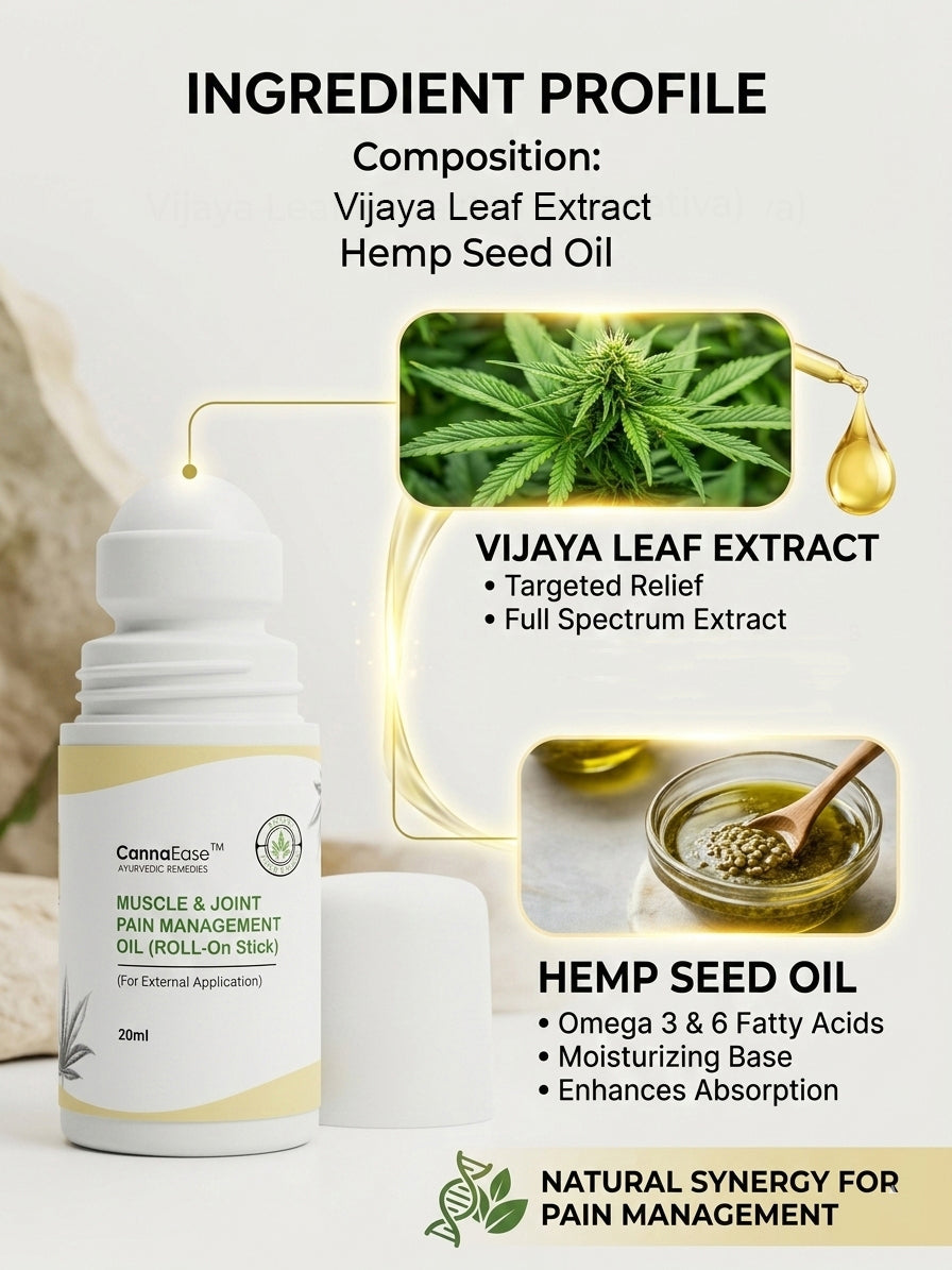 CannaEase™ Muscle & Joint Pain Management Oil | Ayurvedic Pain Relief | Muscle & Joint Support | (Roll-On Stick) |  (For External Application)